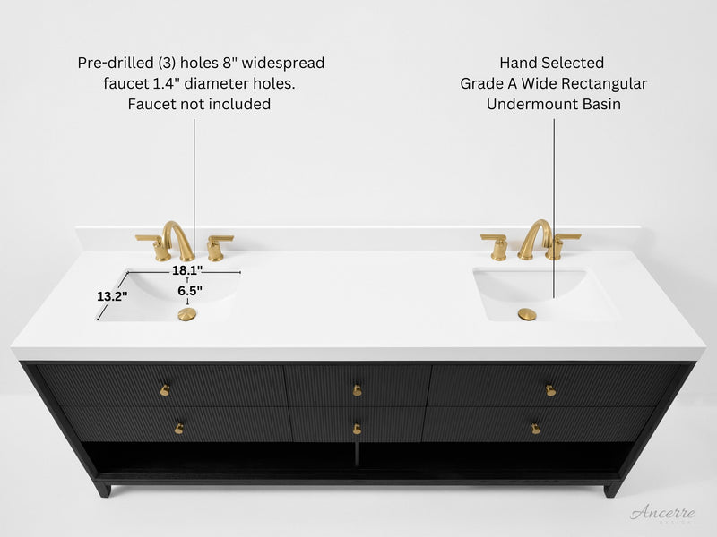 Ancerre Designs VTS-Momo-84-RBO-WQZ Momo 84" Black Oak Double Sink Bathroom Vanity with Alpine White Quartz Top - view 13
