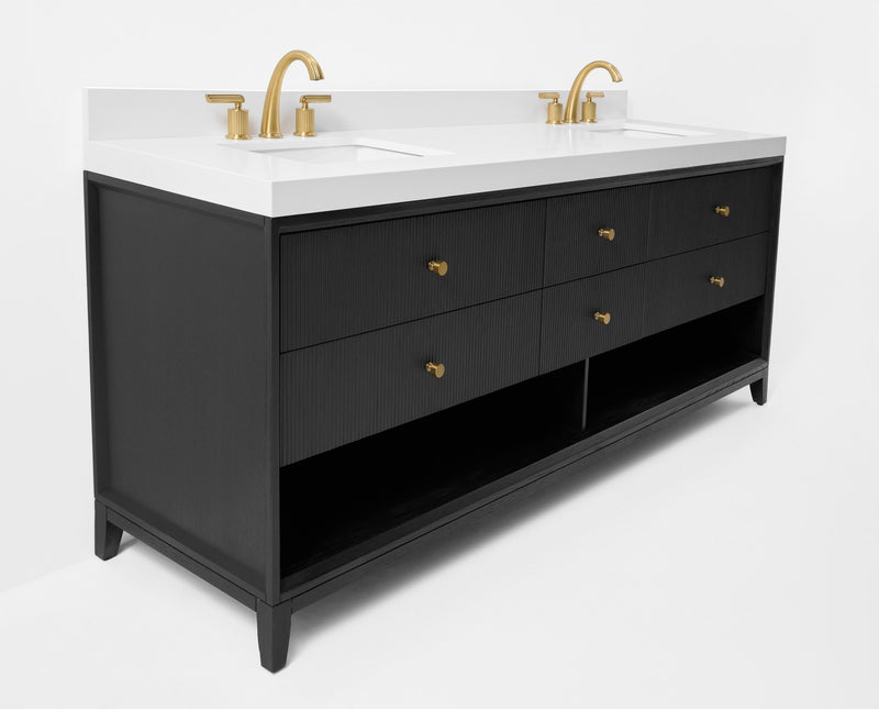 Ancerre Designs VTS-Momo-84-RBO-WQZ Momo 84" Black Oak Double Sink Bathroom Vanity with Alpine White Quartz Top - view 2