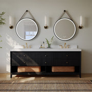 Ancerre Designs VTS-Momo-84-RBO-WQZ Momo 84" Black Oak Double Sink Bathroom Vanity with Alpine White Quartz Top - view 3