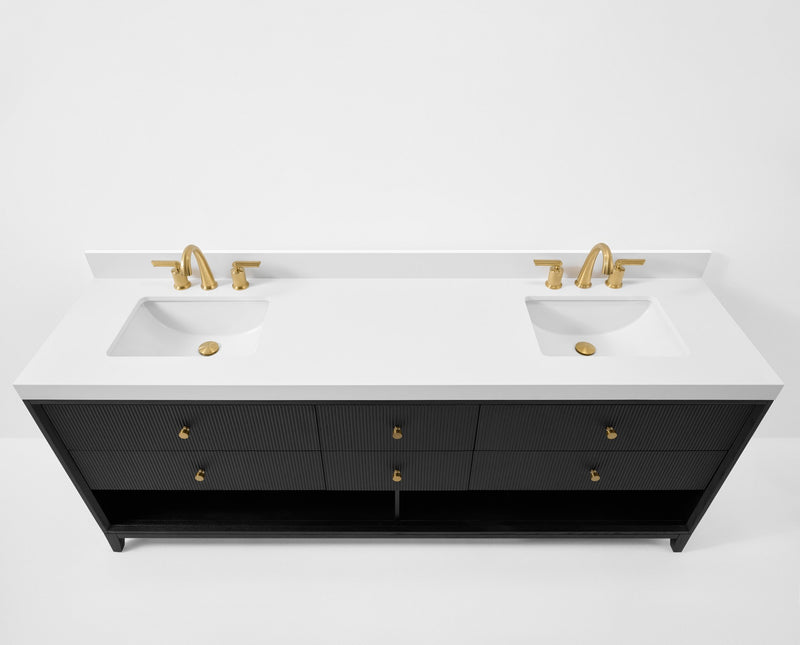 Ancerre Designs VTS-Momo-84-RBO-WQZ Momo 84" Black Oak Double Sink Bathroom Vanity with Alpine White Quartz Top - view 6