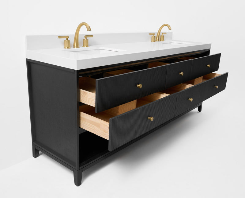 Ancerre Designs VTS-Momo-84-RBO-WQZ Momo 84" Black Oak Double Sink Bathroom Vanity with Alpine White Quartz Top - view 7
