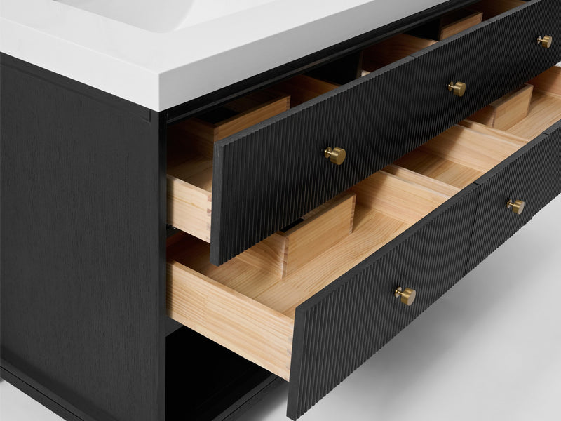 Ancerre Designs VTS-Momo-84-RBO-WQZ Momo 84" Black Oak Double Sink Bathroom Vanity with Alpine White Quartz Top - view 8