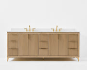Ancerre Designs VTS-Turlington-84-Oak-WQZ Turlington 84" American Oak Double Sink Bathroom Vanity with Alpine White Quartz Top