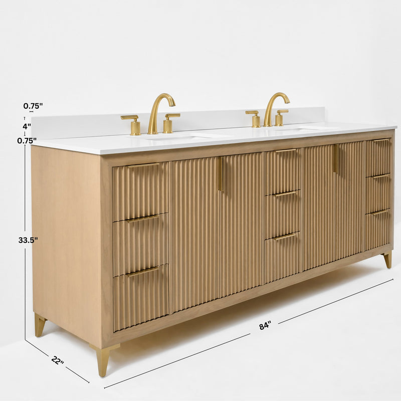Ancerre Designs VTS-Turlington-84-Oak-WQZ Turlington 84" American Oak Double Sink Bathroom Vanity with Alpine White Quartz Top - view 13