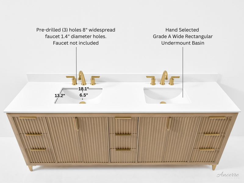 Ancerre Designs VTS-Turlington-84-Oak-WQZ Turlington 84" American Oak Double Sink Bathroom Vanity with Alpine White Quartz Top - view 14