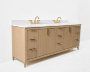 Ancerre Designs VTS-Turlington-84-Oak-WQZ Turlington 84" American Oak Double Sink Bathroom Vanity with Alpine White Quartz Top - view 2