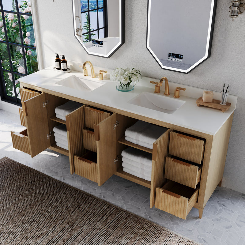 Ancerre Designs VTS-Turlington-84-Oak-WQZ Turlington 84" American Oak Double Sink Bathroom Vanity with Alpine White Quartz Top - view 5