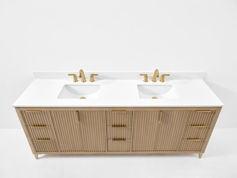 Ancerre Designs VTS-Turlington-84-Oak-WQZ Turlington 84" American Oak Double Sink Bathroom Vanity with Alpine White Quartz Top - view 6