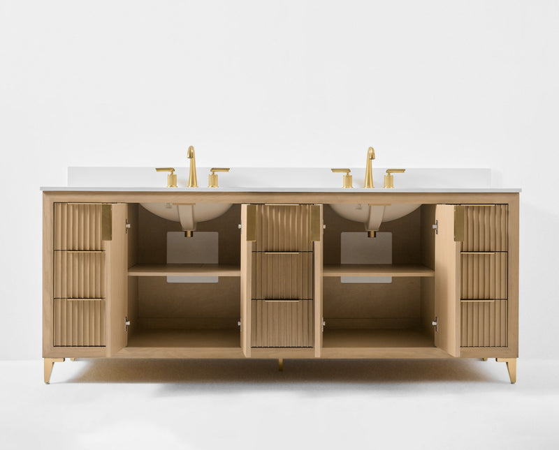 Ancerre Designs VTS-Turlington-84-Oak-WQZ Turlington 84" American Oak Double Sink Bathroom Vanity with Alpine White Quartz Top - view 7