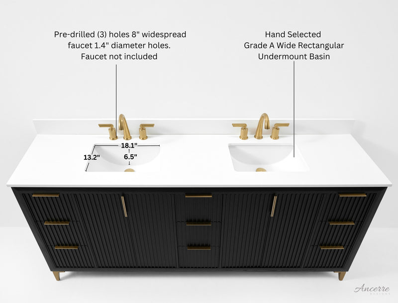 Ancerre Designs VTS-Turlington-84-RBO-WQZ Turlington 84" Black Oak Double Sink Bathroom Vanity with Alpine White Quartz Top - view 14