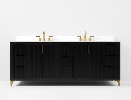 Ancerre Designs VTS-Turlington-84-RBO-WQZ Turlington 84" Black Oak Double Sink Bathroom Vanity with Alpine White Quartz Top