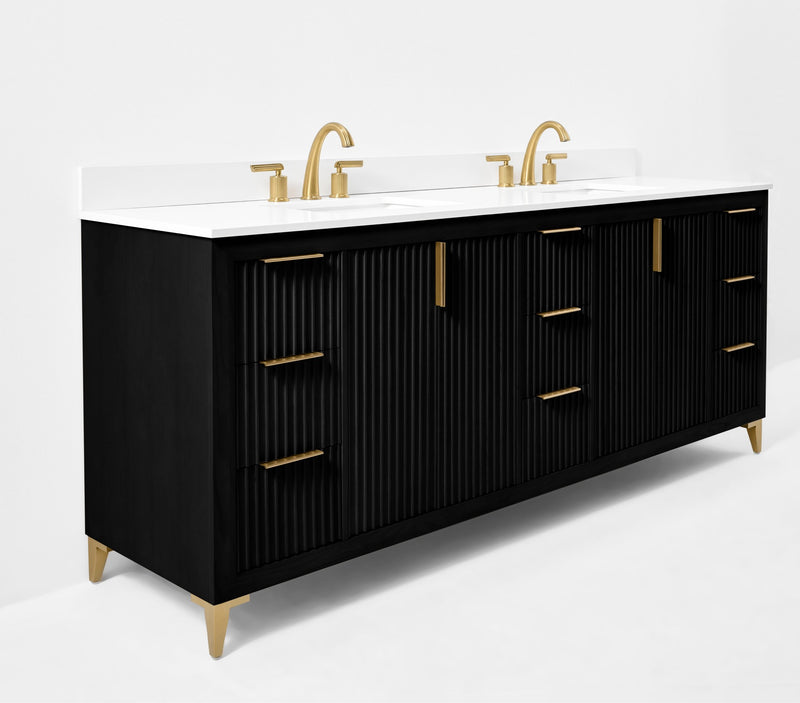 Ancerre Designs VTS-Turlington-84-RBO-WQZ Turlington 84" Black Oak Double Sink Bathroom Vanity with Alpine White Quartz Top - view 2