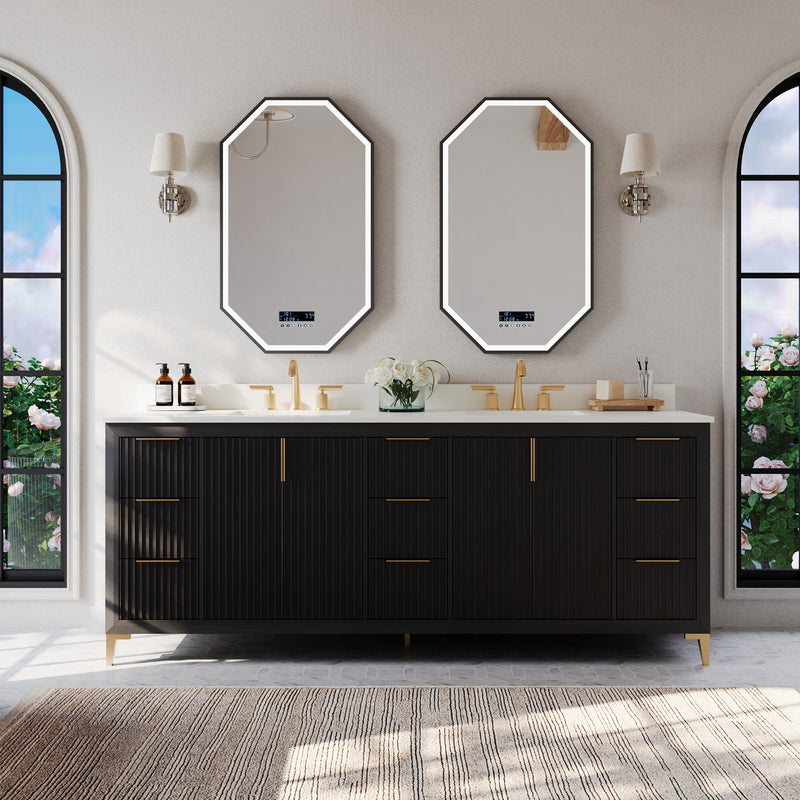 Ancerre Designs VTS-Turlington-84-RBO-WQZ Turlington 84" Black Oak Double Sink Bathroom Vanity with Alpine White Quartz Top - view 3