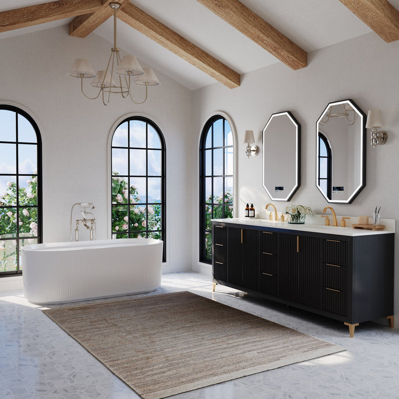 Ancerre Designs VTS-Turlington-84-RBO-WQZ Turlington 84" Black Oak Double Sink Bathroom Vanity with Alpine White Quartz Top - view 4