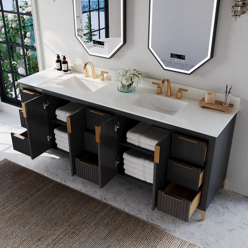 Ancerre Designs VTS-Turlington-84-RBO-WQZ Turlington 84" Black Oak Double Sink Bathroom Vanity with Alpine White Quartz Top - view 5