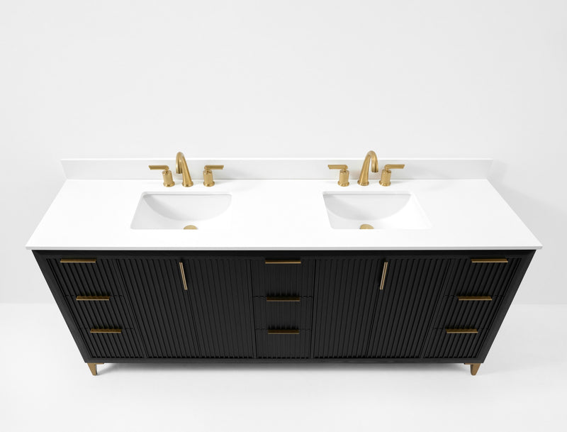 Ancerre Designs VTS-Turlington-84-RBO-WQZ Turlington 84" Black Oak Double Sink Bathroom Vanity with Alpine White Quartz Top - view 6