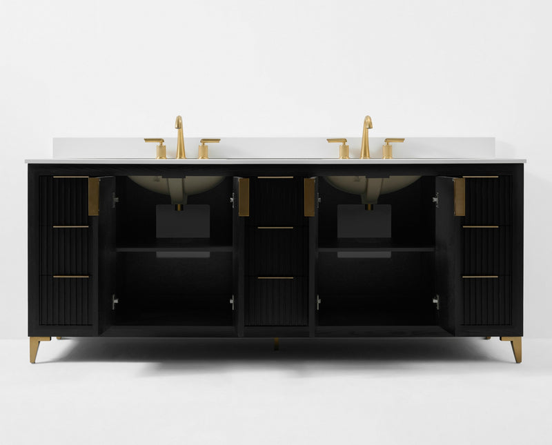 Ancerre Designs VTS-Turlington-84-RBO-WQZ Turlington 84" Black Oak Double Sink Bathroom Vanity with Alpine White Quartz Top - view 7