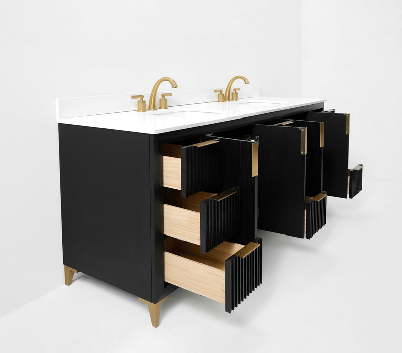 Ancerre Designs VTS-Turlington-84-RBO-WQZ Turlington 84" Black Oak Double Sink Bathroom Vanity with Alpine White Quartz Top - view 8