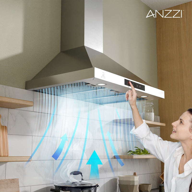 Anzzi RH-AZ0576ESS 30-Inch 450 CFM 3-Speed Stainless Steel Wall Mount Convertible Pyramid Range Hood with LED Lamp - view 4