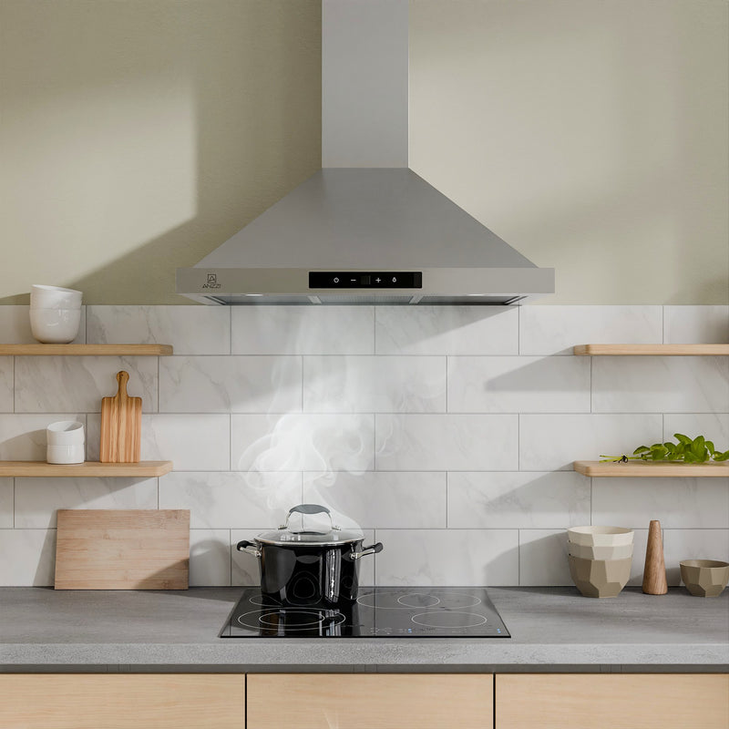 Anzzi RH-AZ0576ESS 30-Inch 450 CFM 3-Speed Stainless Steel Wall Mount Convertible Pyramid Range Hood with LED Lamp - view 5