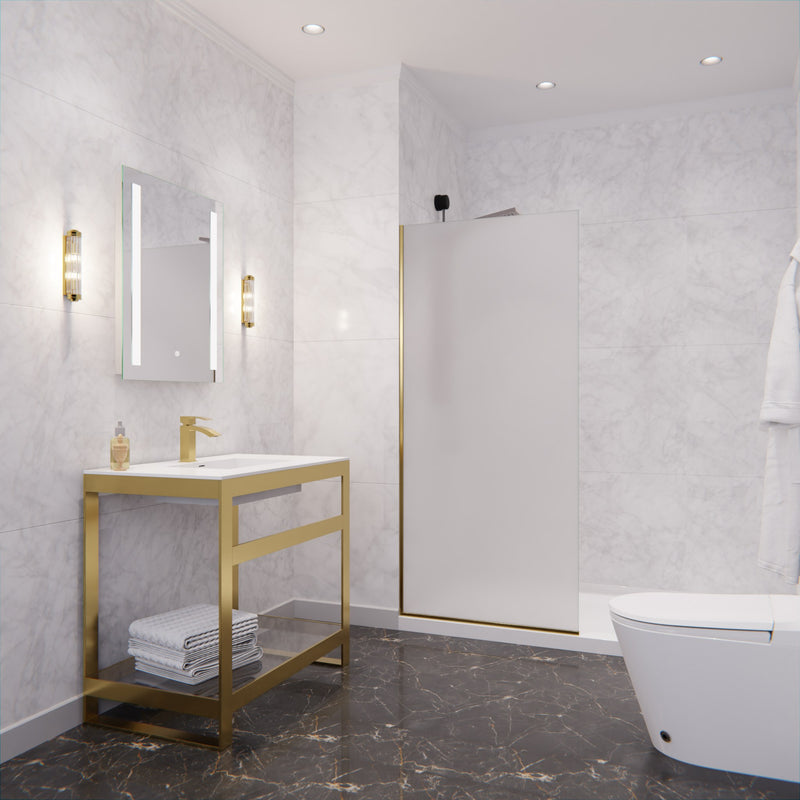 Anzzi SD-AZFL06001BGF 34 in. x 74 in. Framed Fixed Shower Screen Brushed Gold with Frosted Glass - view 2