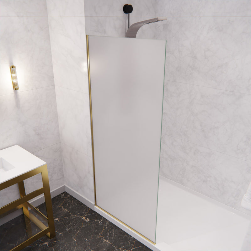 Anzzi SD-AZFL06001BGF 34 in. x 74 in. Framed Fixed Shower Screen Brushed Gold with Frosted Glass - view 3