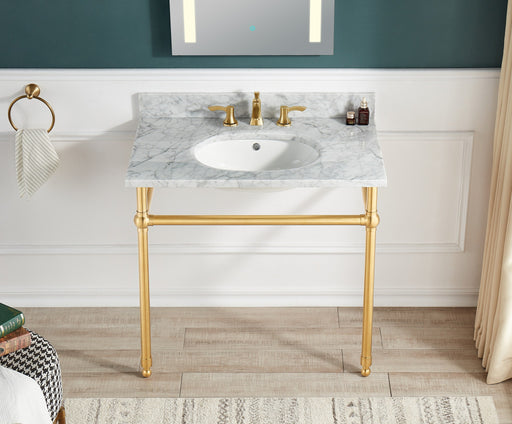Anzzi CS-FGC004-BG 36 in. Console Sink and Frame Set with Carrara White Stone Top Brushed Gold - view 2