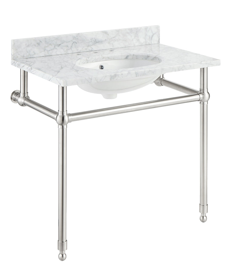 Anzzi CS-FGC004-BG 36 in. Console Sink and Frame Set with Carrara White Stone Top Brushed Nickel - view 4