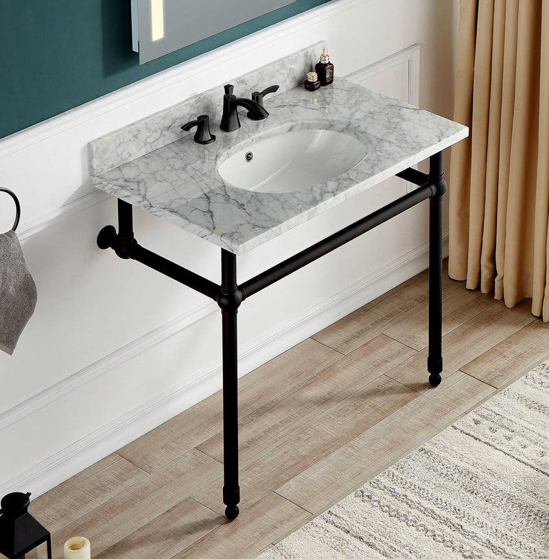 Anzzi CS-FGC004-BG 36 in. Console Sink and Frame Set with Carrara White Stone Top Matte Black - view 7
