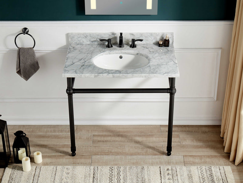 Anzzi CS-FGC004-BG 36 in. Console Sink and Frame Set with Carrara White Stone Top Matte Black - view 8