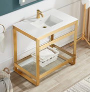 Anzzi CS-FGC005-BG 36 in. Console Sink and Frame Set with Glossy White Man-Made Stone Top Brushed Gold - view 2