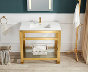 Anzzi CS-FGC005-BG 36 in. Console Sink and Frame Set with Glossy White Man-Made Stone Top Brushed Gold - view 3