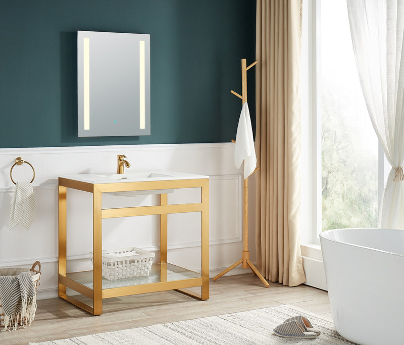 Anzzi CS-FGC005-BG 36 in. Console Sink and Frame Set with Glossy White Man-Made Stone Top Brushed Gold - view 4