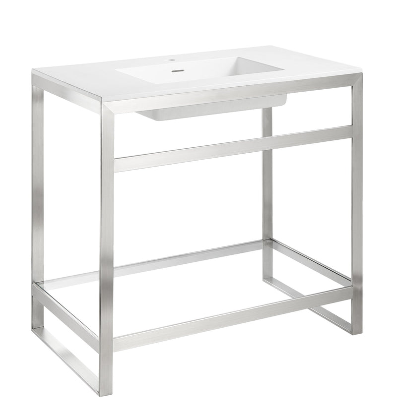 Anzzi CS-FGC005-BG 36 in. Console Sink and Frame Set with Glossy White Man-Made Stone Top Brushed Nickel - view 5