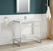 Anzzi CS-FGC005-BG 36 in. Console Sink and Frame Set with Glossy White Man-Made Stone Top Brushed Nickel - view 7
