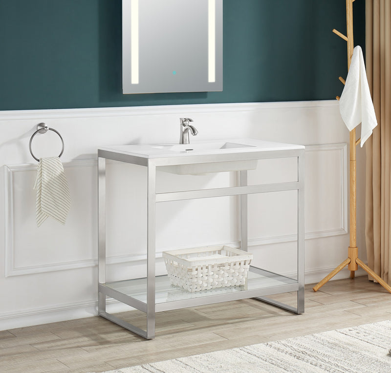 Anzzi CS-FGC005-BG 36 in. Console Sink and Frame Set with Glossy White Man-Made Stone Top Brushed Nickel - view 7