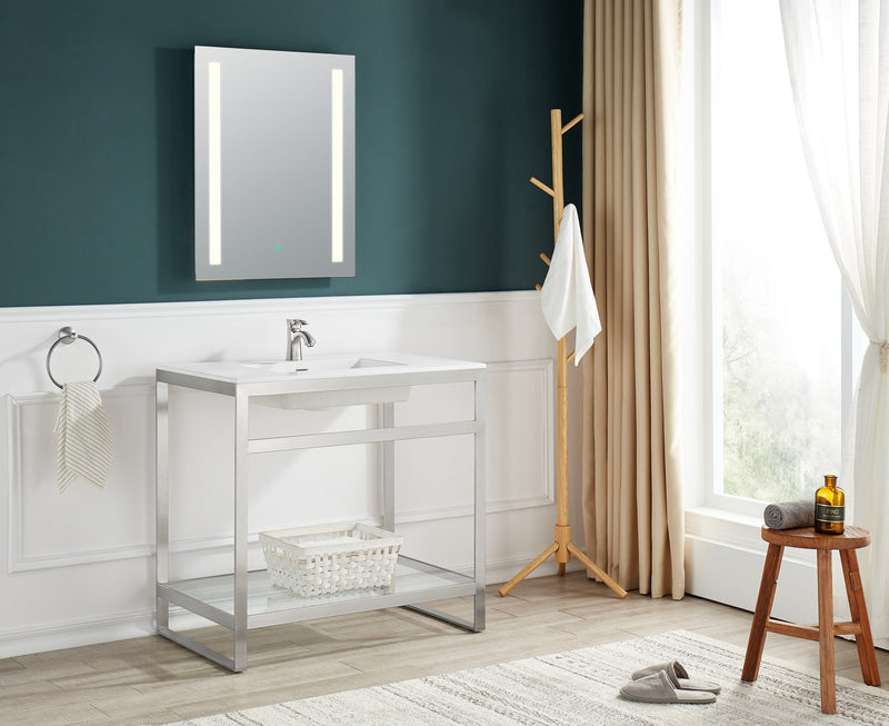 Anzzi CS-FGC005-BG 36 in. Console Sink and Frame Set with Glossy White Man-Made Stone Top Brushed Nickel - view 8
