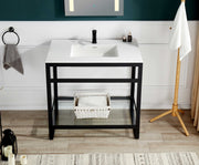 Anzzi CS-FGC005-BG 36 in. Console Sink and Frame Set with Glossy White Man-Made Stone Top Matte Black - view 9