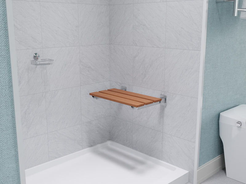 Anzzi AC-AZ202 Bohemian Teak Wood Folding Shower Seat, 18.7 in. Teak with Polished Chrome Trim - view 3