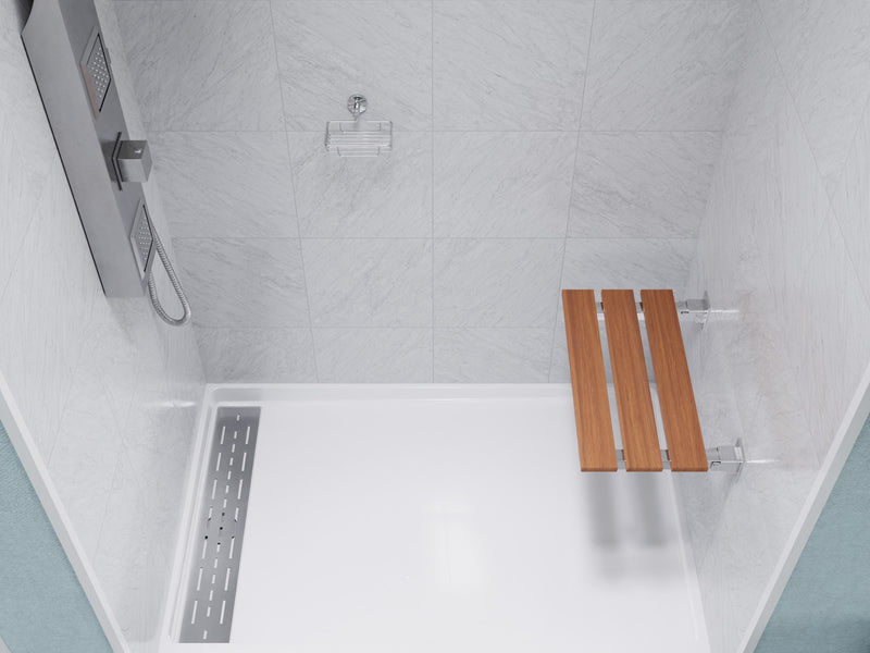 Anzzi AC-AZ202 Bohemian Teak Wood Folding Shower Seat, 18.7 in. Teak with Polished Chrome Trim - view 4
