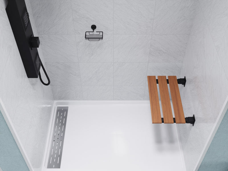 Anzzi AC-AZ202 Bohemian Teak Wood Folding Shower Seat, 18.7 in. Teak with Matte Black Trim - view 6