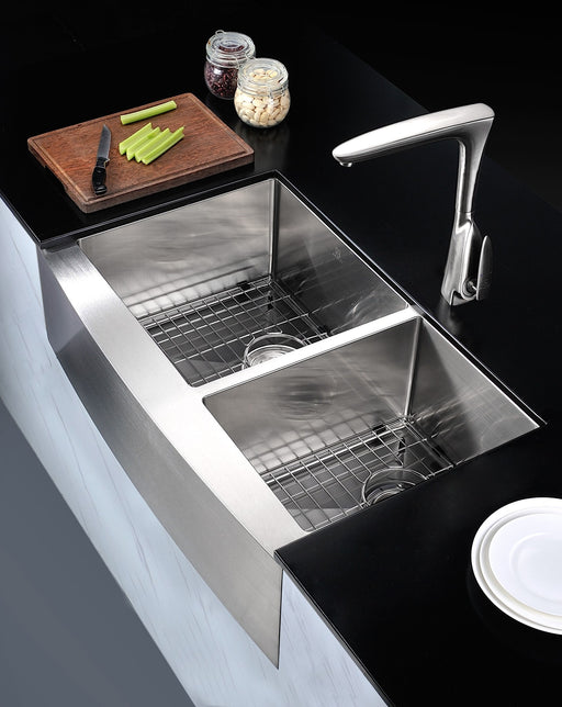 Anzzi K-AZ3320-4A Elysian Farmhouse Stainless Steel 33 in. 0-Hole 60/40 Double Bowl Kitchen Sink in Brushed Satin - view 2