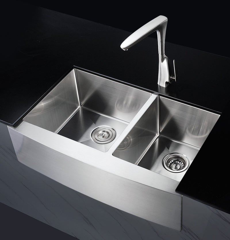 Anzzi K-AZ3320-4A Elysian Farmhouse Stainless Steel 33 in. 0-Hole 60/40 Double Bowl Kitchen Sink in Brushed Satin - view 3