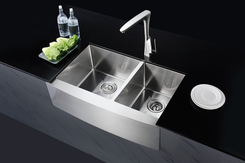 Anzzi K-AZ3320-4A Elysian Farmhouse Stainless Steel 33 in. 0-Hole 60/40 Double Bowl Kitchen Sink in Brushed Satin - view 5
