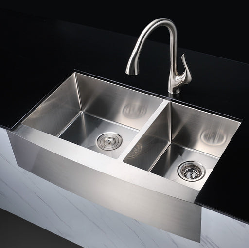 Anzzi K-AZ3620-3A Elysian Farmhouse Stainless Steel 36 in. 0-Hole 60/40 Double Bowl Kitchen Sink in Brushed Satin - view 2