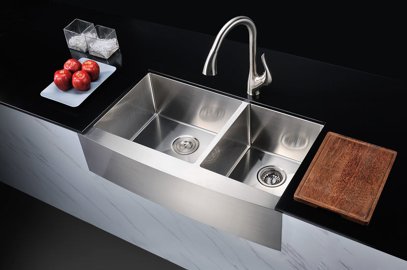 Anzzi K-AZ3620-3A Elysian Farmhouse Stainless Steel 36 in. 0-Hole 60/40 Double Bowl Kitchen Sink in Brushed Satin - view 3