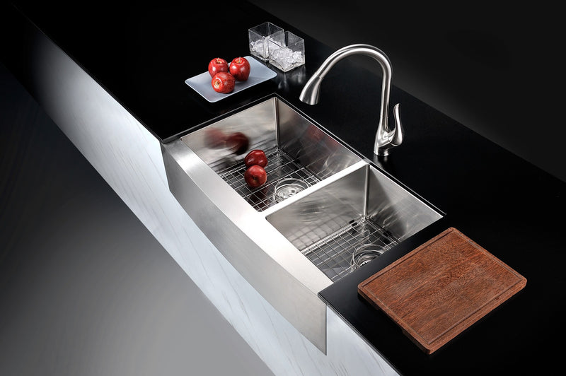 Anzzi K-AZ3620-3A Elysian Farmhouse Stainless Steel 36 in. 0-Hole 60/40 Double Bowl Kitchen Sink in Brushed Satin - view 4