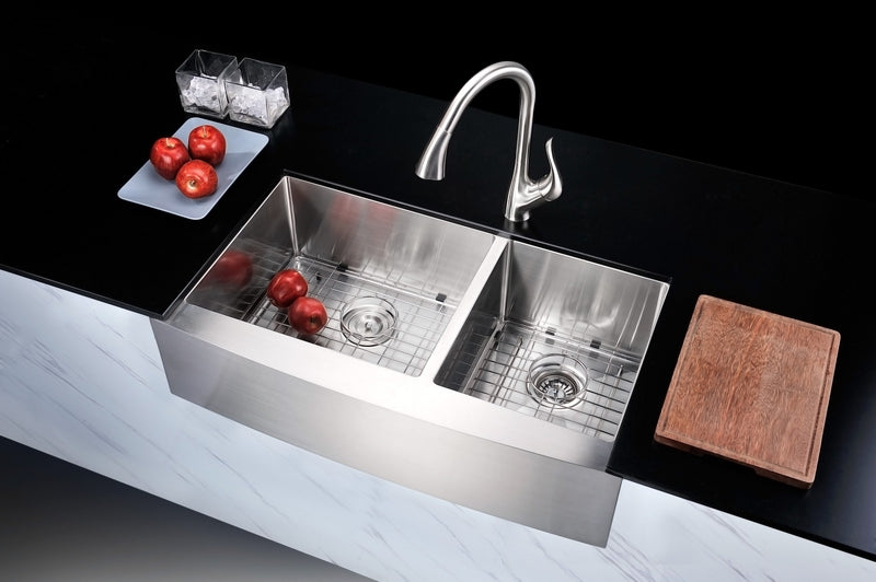 Anzzi K-AZ3620-3A Elysian Farmhouse Stainless Steel 36 in. 0-Hole 60/40 Double Bowl Kitchen Sink in Brushed Satin - view 5