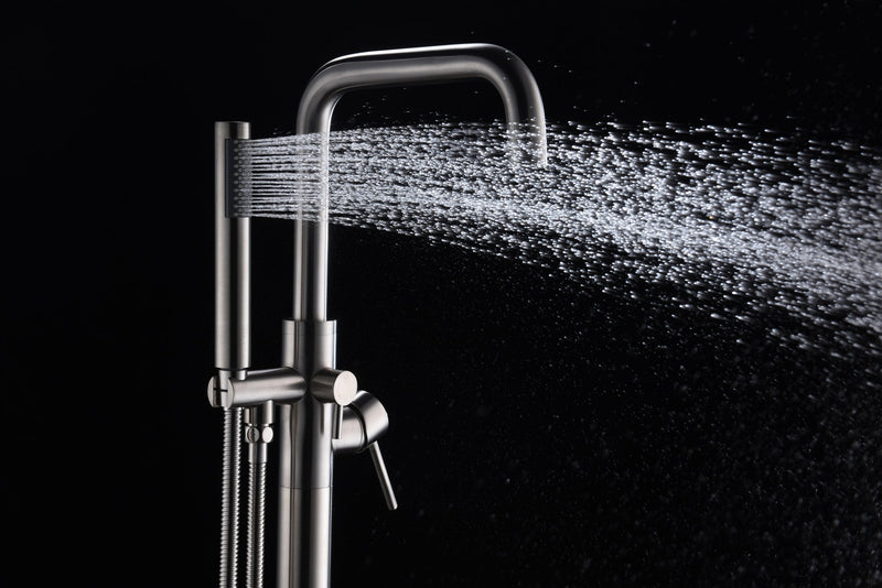 Anzzi FS-AZ0048 Moray Series 2-Handle Freestanding Tub Faucet with Hand Shower Brushed Nickel - view 4