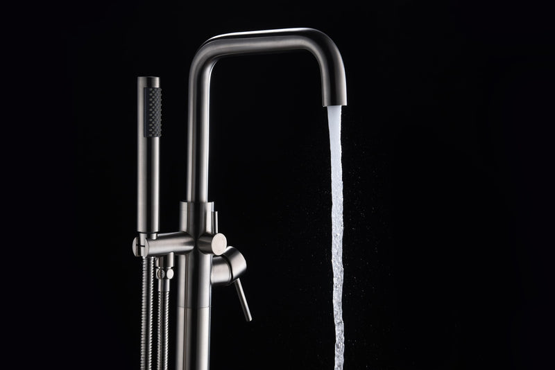 Anzzi FS-AZ0048 Moray Series 2-Handle Freestanding Tub Faucet with Hand Shower Brushed Nickel - view 5